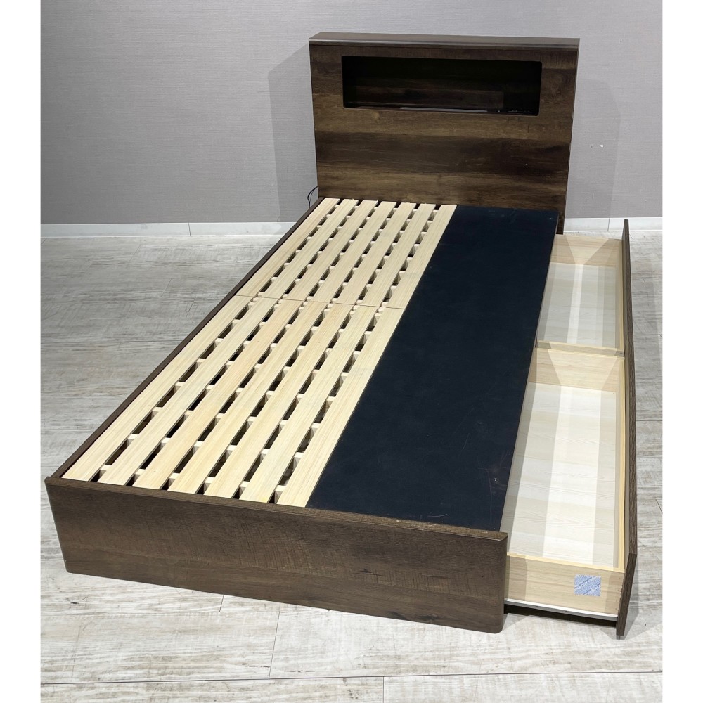 KGY-141159　収納付ベッドフレーム［シングル］［ブラウン］