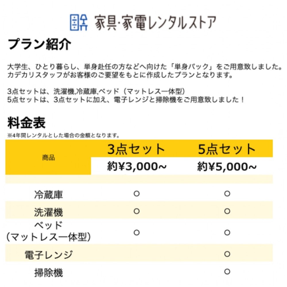 TSP-1107642　 単身3点/5点パック　※詳細は画像2ページ目へ